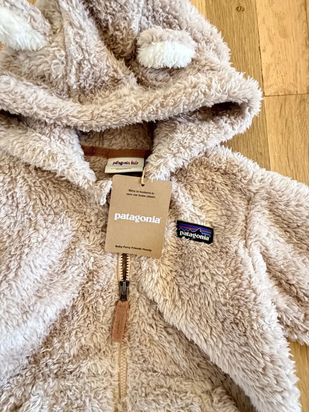 Patagonia Kids Plush Hooded Jacket in Beige
